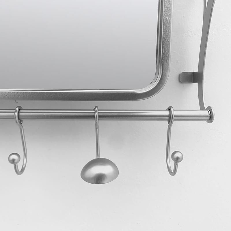 Large Rectangle Silver Metal Framed Wall Mirror with Shelf and Towel Rack for Bathroom Decor