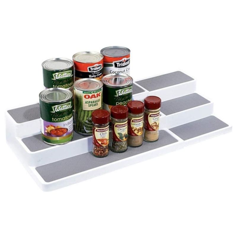 Kitchen Plastic Non-Slip 3 Tier Spice Step Shelf Rack Organizer for Cabinet