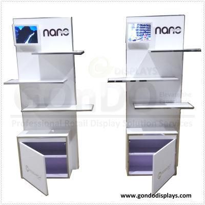 Big Floor MDF Wood Mall Cosmetic Display Shelves and Cabinet with a Video on The Background