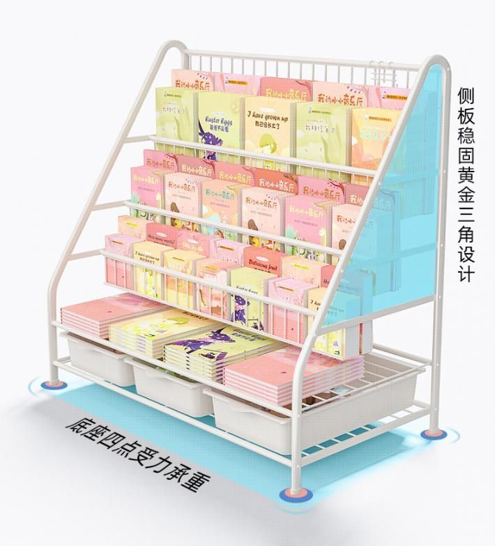 Bookshelf Picture Book Rack Toy Children Storage Rack Wrought Iron Simple Floor-to-Ceiling Small Bookcase Baby Rack