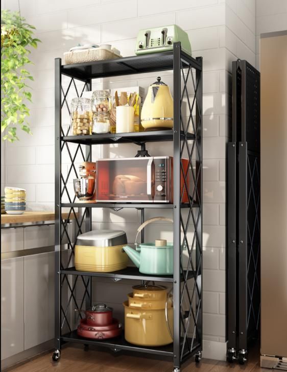 Installation-Free Folding Kitchen Supplies Racks Floor-Standing Multi-Layer Ovens, Pot Racks, Microwave Ovens Storage Racks