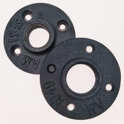 Class 150 Malleable Black Iron Pipe Fitting Floor Flange for 3-Tier Vertical Staggered Industrial Rustic Pipe Shelves