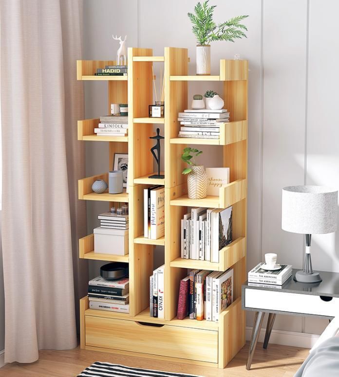 Bookshelf Household Simple Floor Tree-Shaped Small Storage Rack Bedroom Storage Rack Living Room Multi-Layer Lattice Bookcase