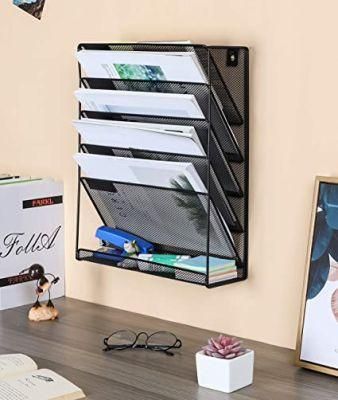 Office 3 Pocket Wall File Folder Holder Hanging Organizer Metal Magazine Document Rack Black