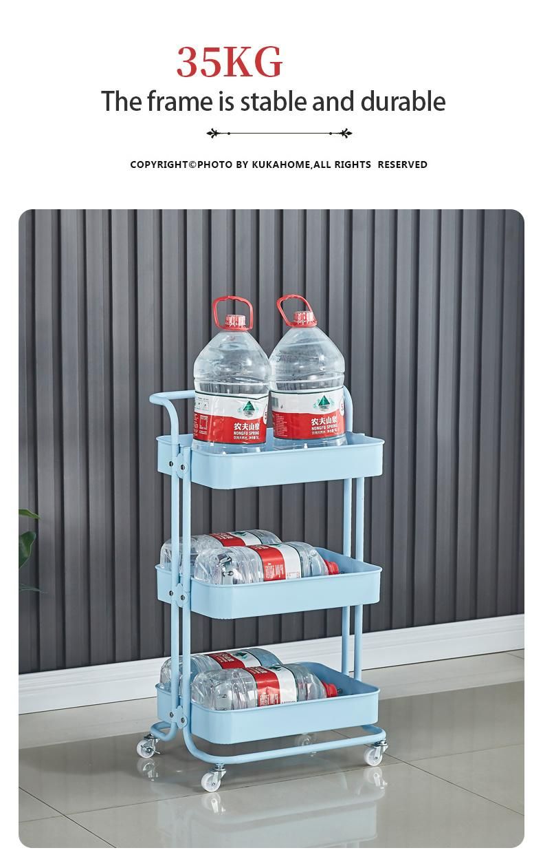 Plastic 3 Tier Folding Trolley Movable Kitchen Rack Trolley Storage Hand Carts Trolleys Bathroom Organizer Rack