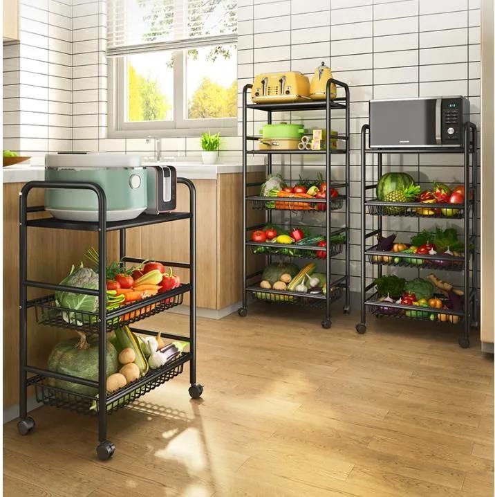 Kitchen Vegetable Basket Rack Floor Type Multi-Functional Household Fruit and Vegetable Storage Mobile Vegetable Shelf