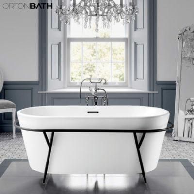 Ortonbath Adult Acrylic Freestanding Hot Swim SPA Bathtub Bath Tub Freestanding Plastic Sanitary Ware Bathtub with Black Shelf Rack