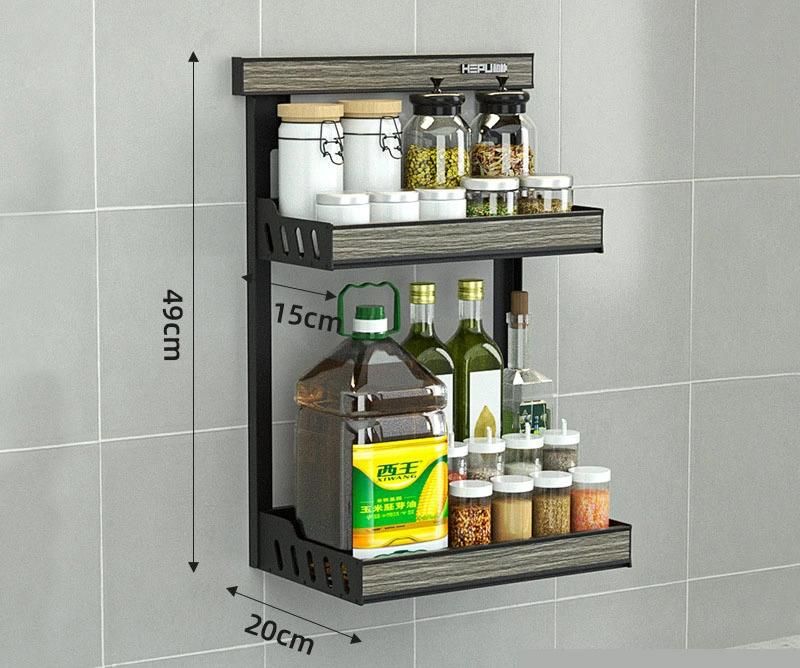 Kitchen Rack Wall Hanging Free Punching Multifunctional Dish Storage Rack Household Kitchen Utensils Storage Rack