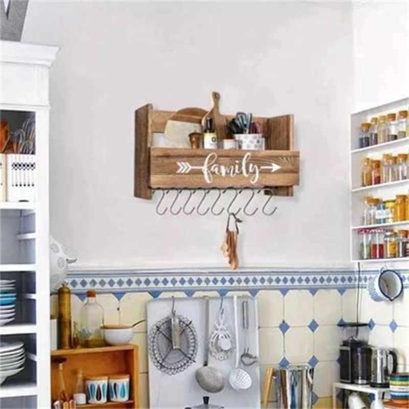 Coffee Mug Holder Wall Mounted 6 Hooks Cup Holder Rustic Mug Rack with Shelf Wood Cup Organizer