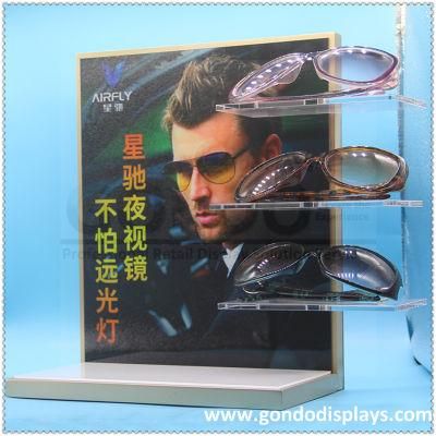 China Wholesale Advertising Full Color Printing 3 Tiers Acrylic Wood Eyeglass Display Stand Racks Shelf