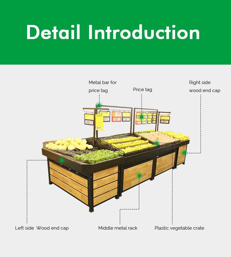 Supermarket Store Display Metal Wooden Metallic Fruit and Vegetable Display Supermarket Rack