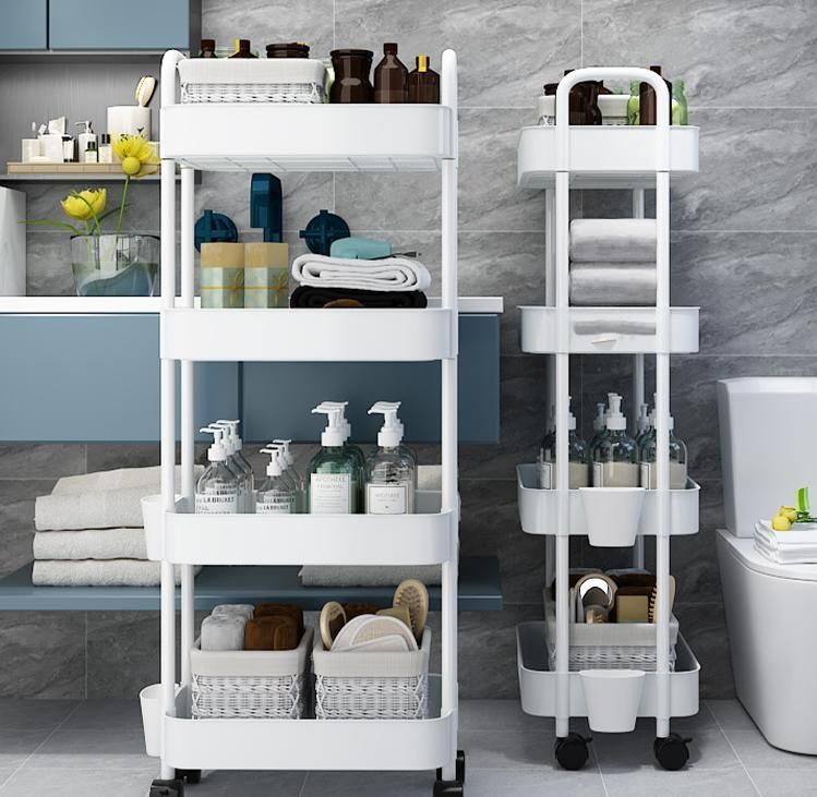 Mobile Trolley Rack Floor Kitchen Bathroom Toilet Snack Storage Multi-Layer Bedroom Bedside Storage Rack