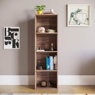 4 Tier Wooden Cube Bookshelf, Walnut Shelving Display Storage Bookcase for Living Room and Unit Oiffice