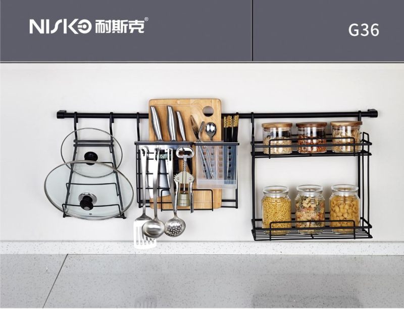 Steel Kitchen Storage Holder Utensil Storage Wall Hanging Dish Rack Multifunction Kitchen Shelf Rack