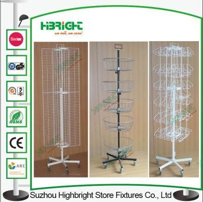 Four Sides Floor Revolving Calendar Wire Basket Display Rack