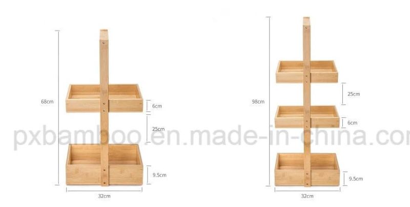 Portable Bamboo Bathroom Storage Shelf and Multifunction Bamboo Corner Display Rack with Wheels