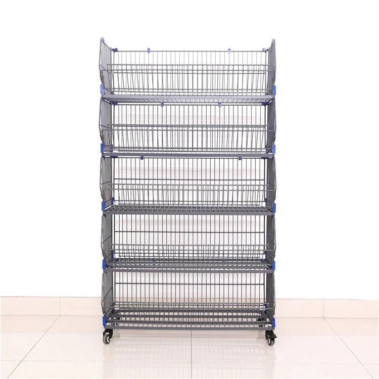 Stackable Metal Wire Dump Bin Basket Display Racks Storage Stack-Able Grid Tower Display Shelf for Supermarket Promotion Retail