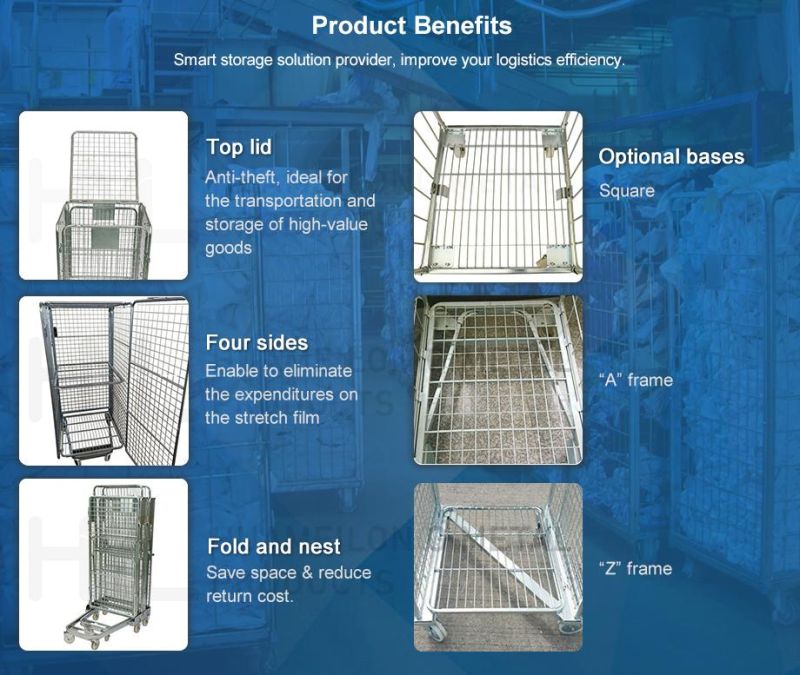 Supermarket Warehouse Logistic Nestable Folded Insulated Metal Mesh Roll Container