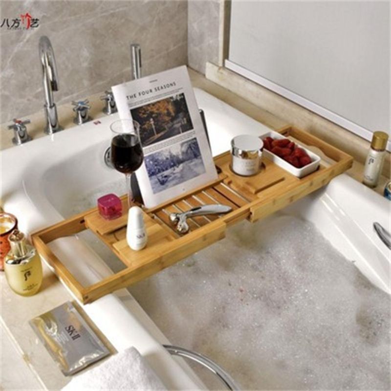Adjustable Bamboo Wooden Bath Tub Bathroom Tray Shelf Bathtub Bridge Caddy Rack