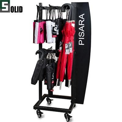 Factory High-Quality Custom Logo Black Pulley Clothing Clothes Garment Umbrella Metal Display Rack