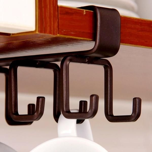 Metal Mug Holder Coffee Tea Cup Rack Storage Kitchen Under Shelf Cabinet Hanger 12 Hooks