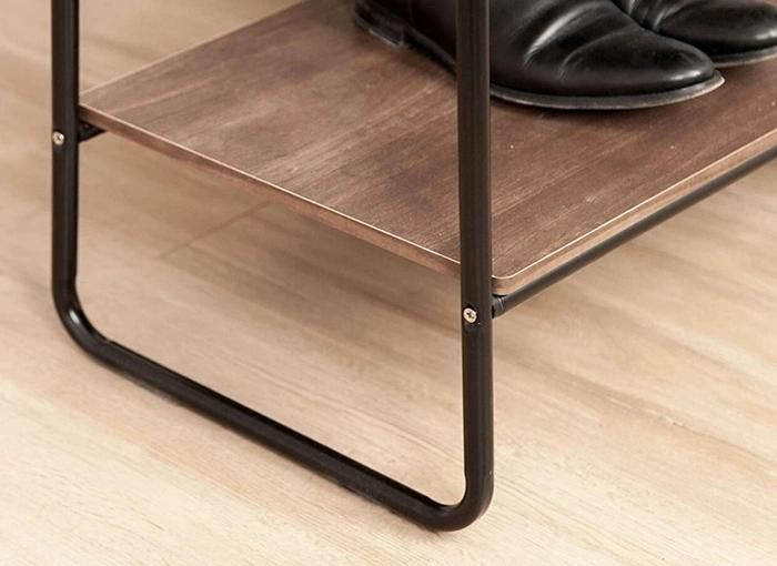 Metal Standing Garment Clothing Rack with Bottom Wooden Shelf