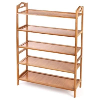 Multi Purpose 5-Tier Bamboo Rack with Handles Bamboo Storage Shelf
