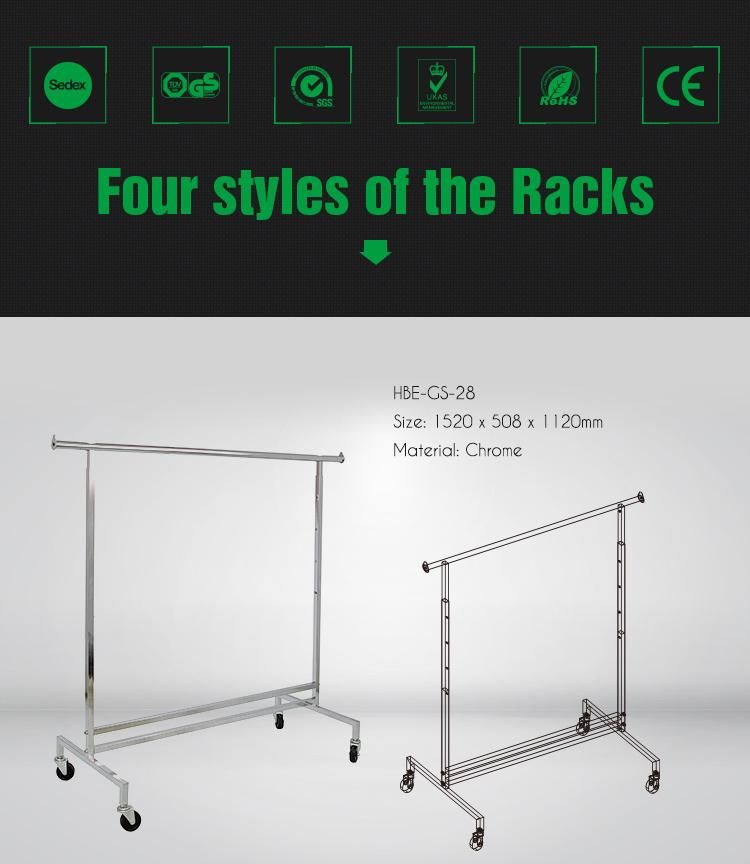 Folding Clothes Rail Single Garment Rack with 4 Wheels