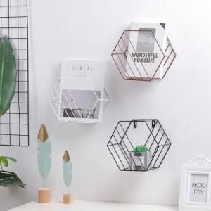 Home Furniture Metal Hexagon Display Shelf Decor Metal Crafts Wall Mounted Floating Rack