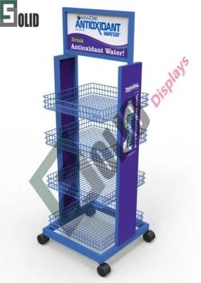 Metal Wire Display Rack with Wheels for Retail Drinks Beer Snacks