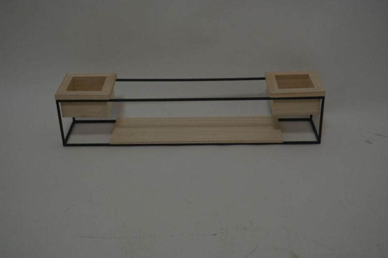 Wall Storage Rack Iron Rack with Wood Box Display Shelf