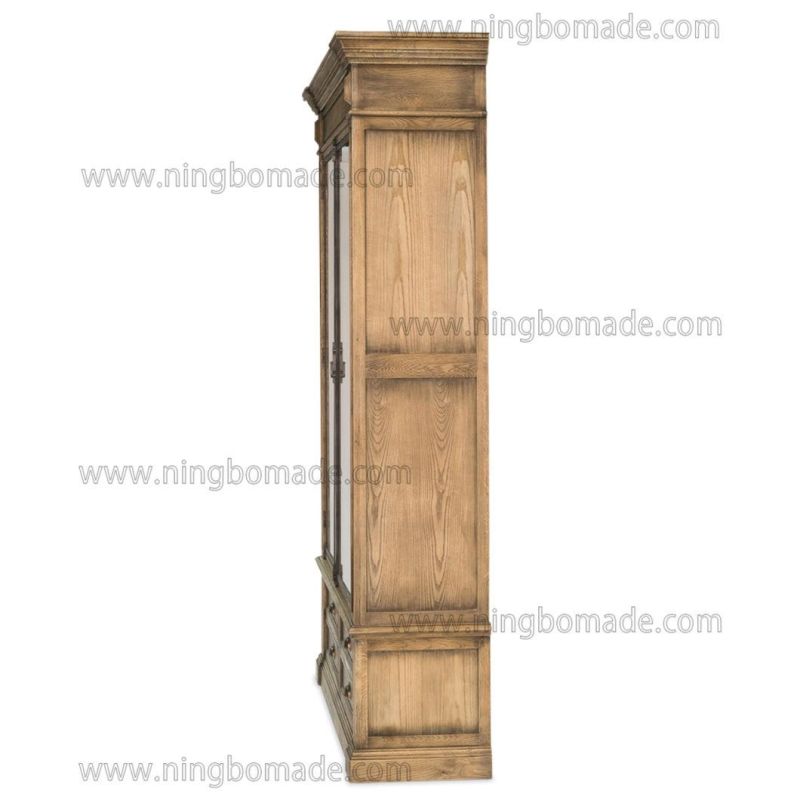 Classic French Casement Furniture Antique Natural Oak Rustic Iron Glass Doors Bookcase