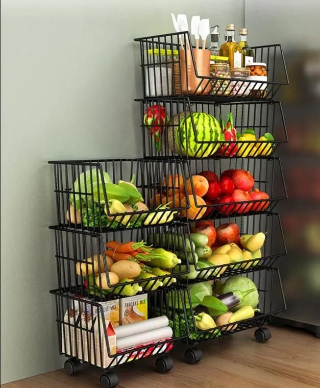 Kitchen Vegetable Racks Vegetable Racks Multi-Layer Floor-to-Ceiling Fruit and Vegetable Storage Baskets Fruit Storage Racks Household Vegetable Baskets with Wh