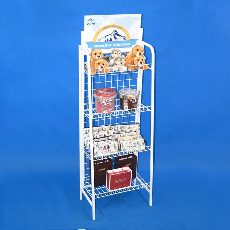 Free Standing Four Tiers Wire Shelf Metal Display Rack (PHD8041)