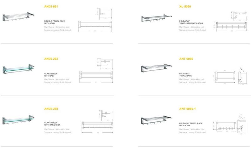 Foldable Wall Mounted Towel Rack, No Rust Bath Towel Shelfs with Hook