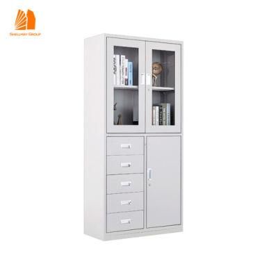 Bookshelf File Cabinet with Glass Door Filing Storage Steel Cupboard Metal Cabinet with Lock