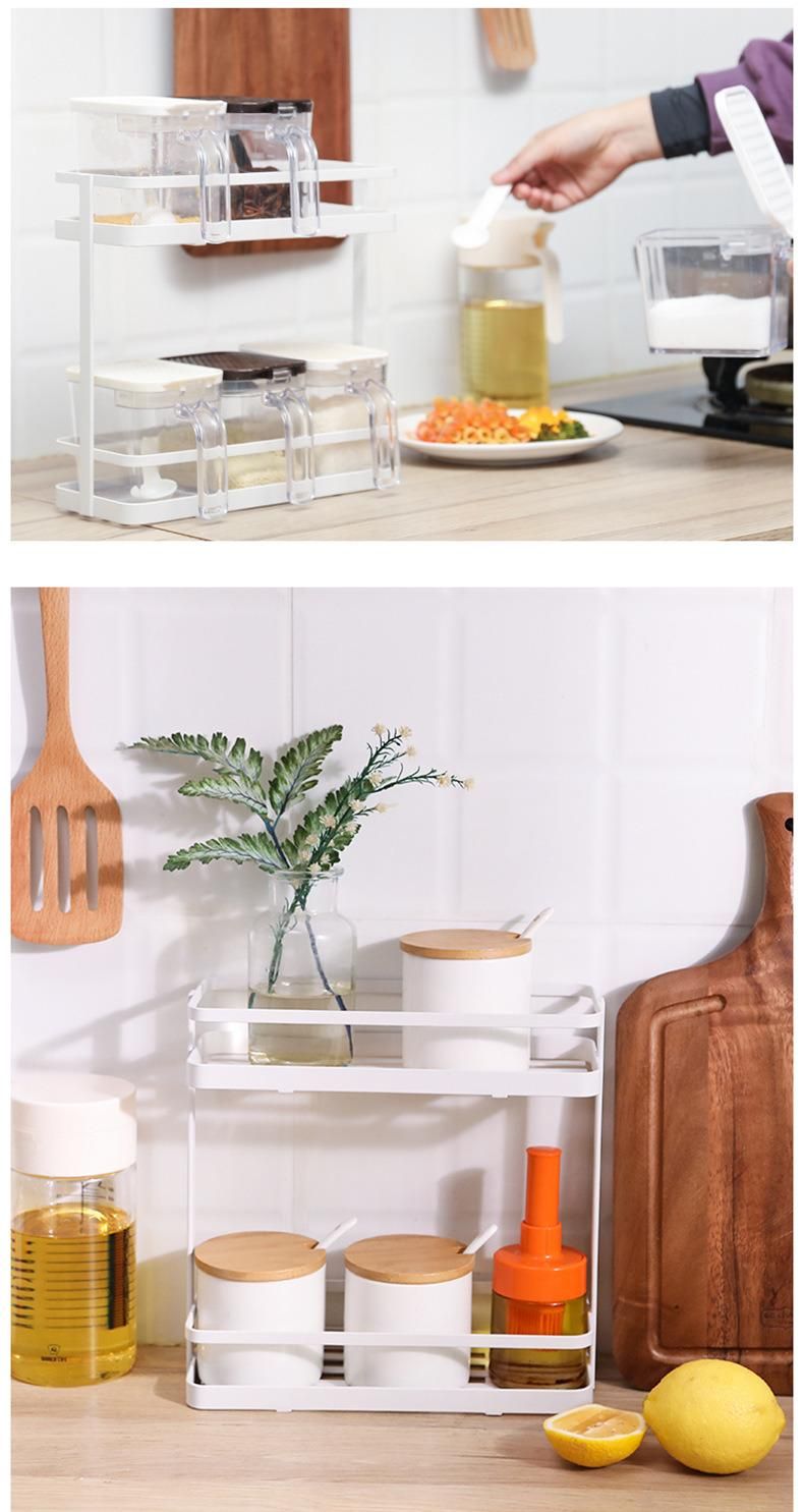 Metal Kitchen Table Top Square Shelf Seasoning Storage Double Rack