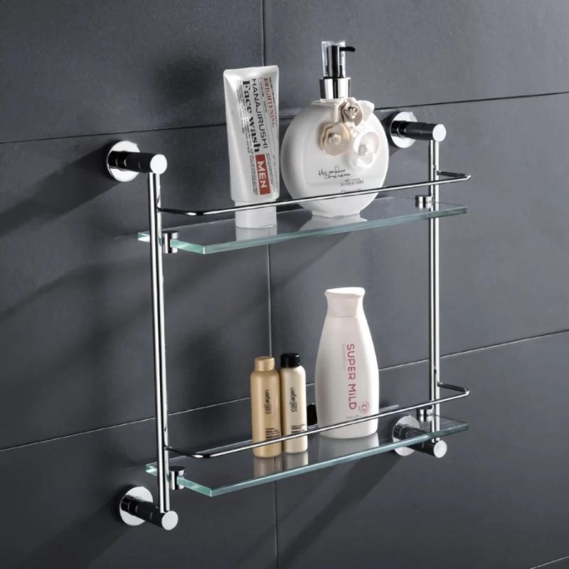 Bathroom Tempered Glass Shelf Wall Mounted Glass Shower Rack