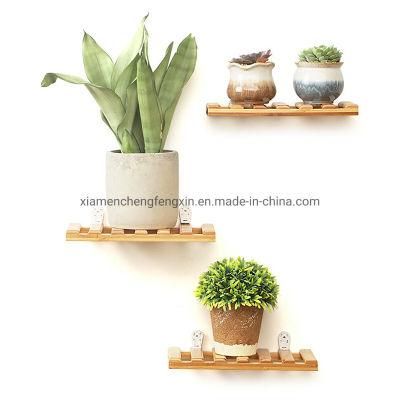 3 Tier Wall Mounted Display Shelves, Floating Shelf, Natural Bamboo Flower Potted Plant Stand for Home and Office