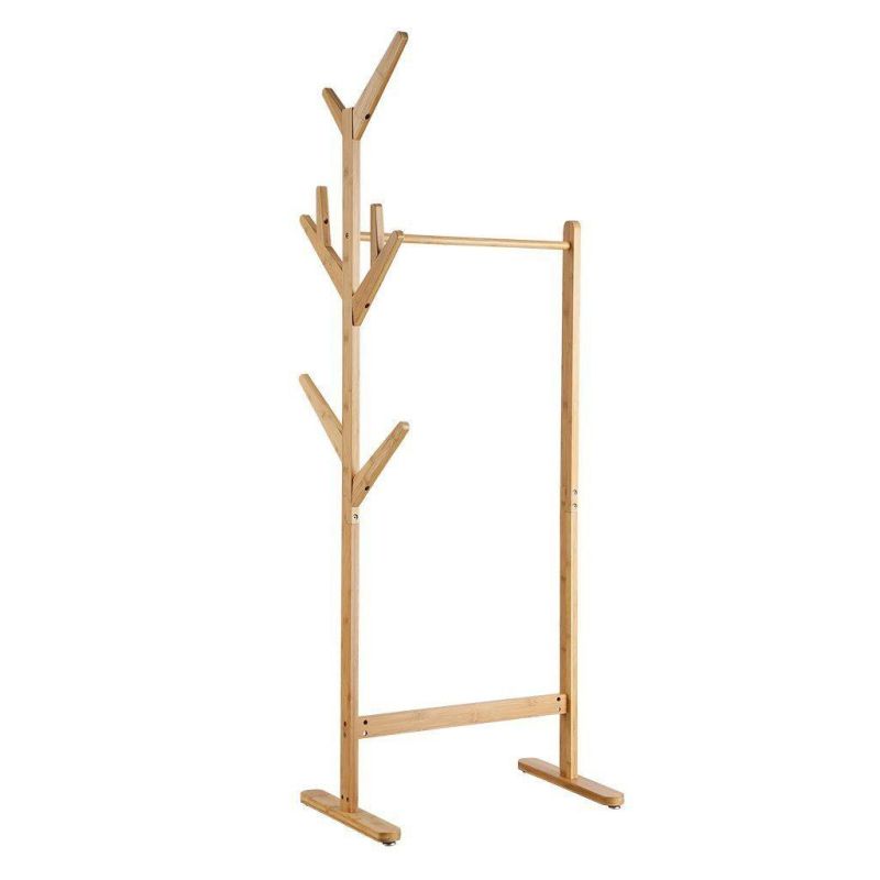 Solid Wood Bamboo Wall Mounted Coat Clothes Rack