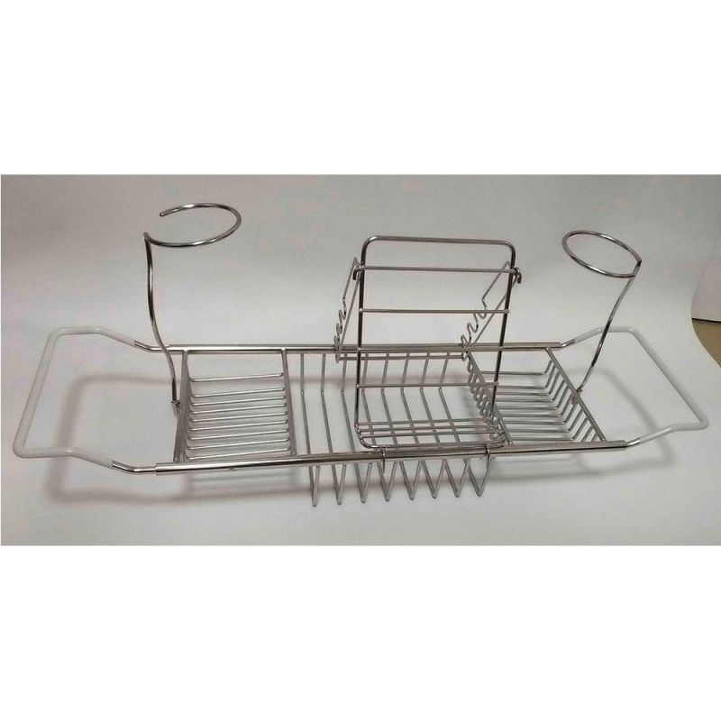 Stainless Steel Bathoom Accessories Expandable Bath Caddy Shelf Bathtub Tray Rack