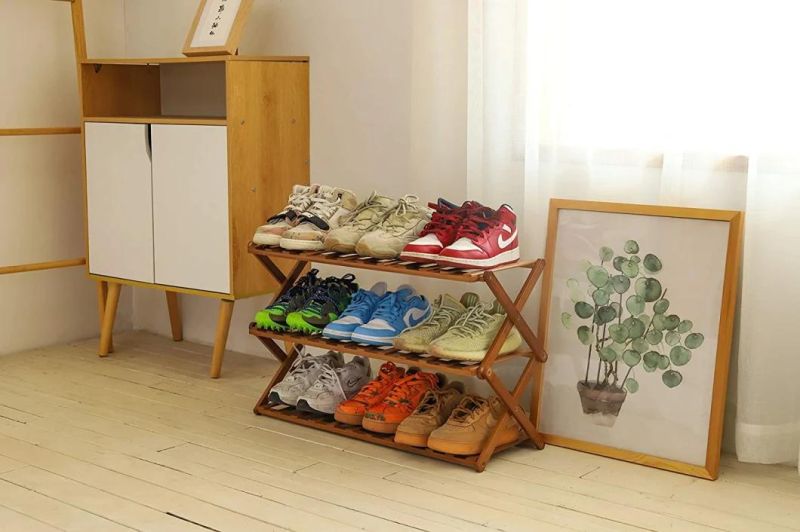 Multi Tier Shoe Rack, Foldable Bamboo Shoe Organizer Rack Multifunctional Storage Free Standing Shoe Shelf, 3 Tier