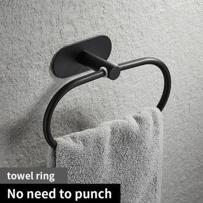 Matte Black Finish Stainless Steel Wall Mounted Towel Ring Rack