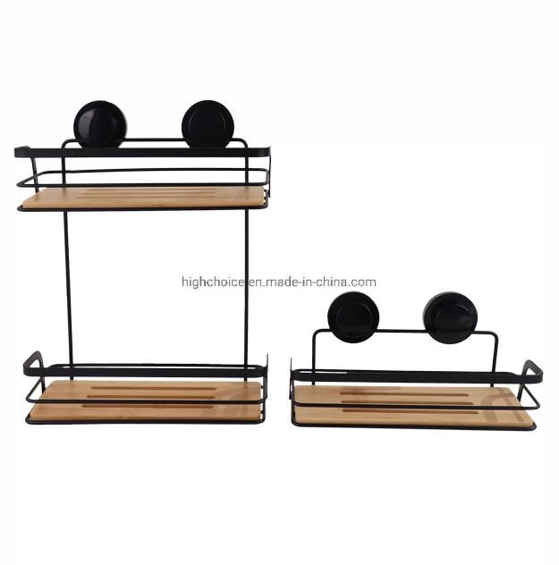 Bamboo Base Bathroom Suction Wire Rack