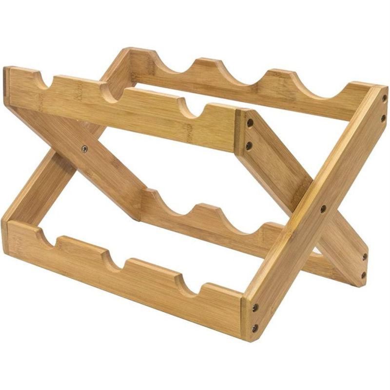 Home Tabletop Decor Torched Brown Rustic Wood Red Bottle Foldable Wine Rack