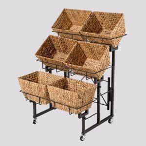 2-Tier Metal Foldable Supermarket Fruit and Vegetable Display Rack for Retail Store