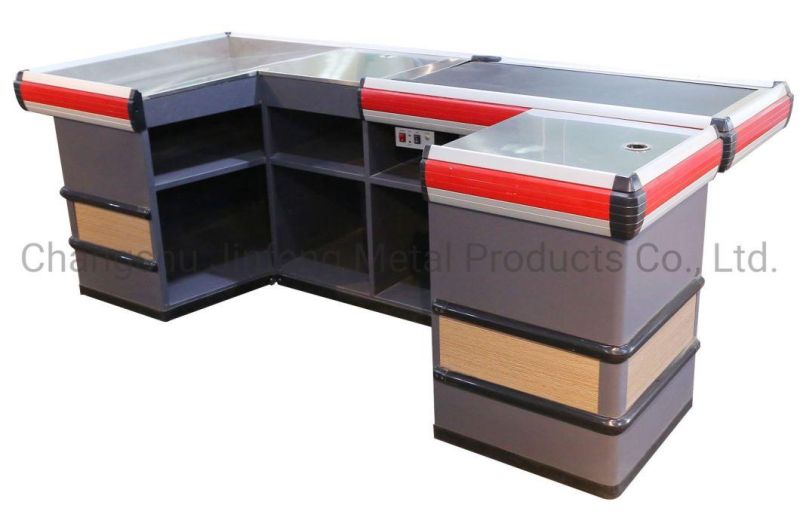 Supermarket Shelf Retail Store Cashier Table Electric Checkout Counter with Conveyor Belt