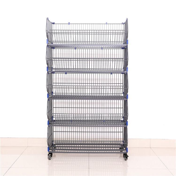 Hot Sale 5 Tiers Stackable Metal Basket Holder Kitchen Storage Rack