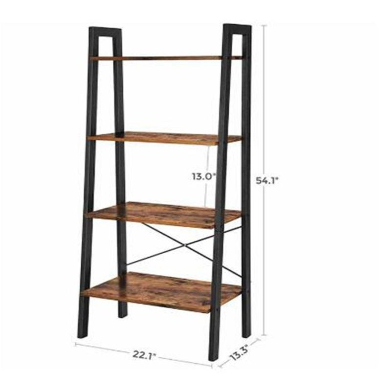 4 Shelves Sturdy Iron Frame Bedroom Office Industrial Design Bookcase with Cupboard