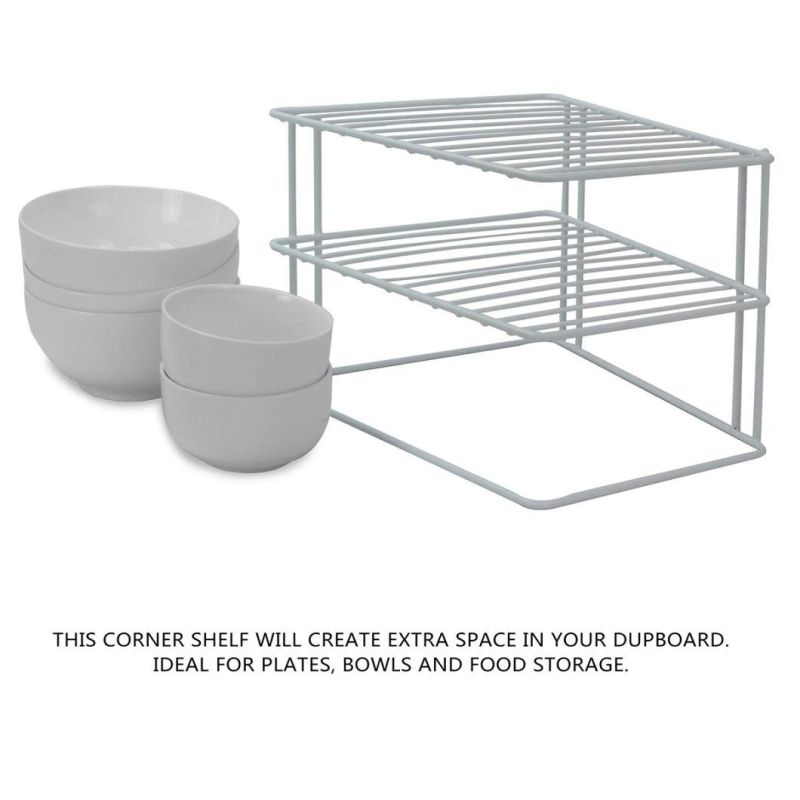 2 Tier Kitchen Cupboard Storage Corner Space Saving Shelf Rack